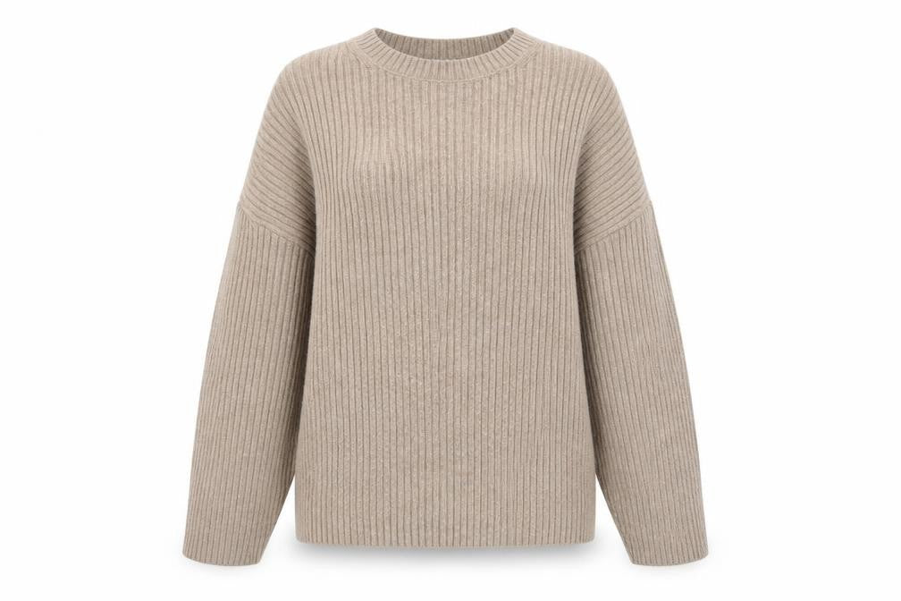Marks and Spencer Women Beige Ribbed Knit Crew Neck Pullover Jumper L