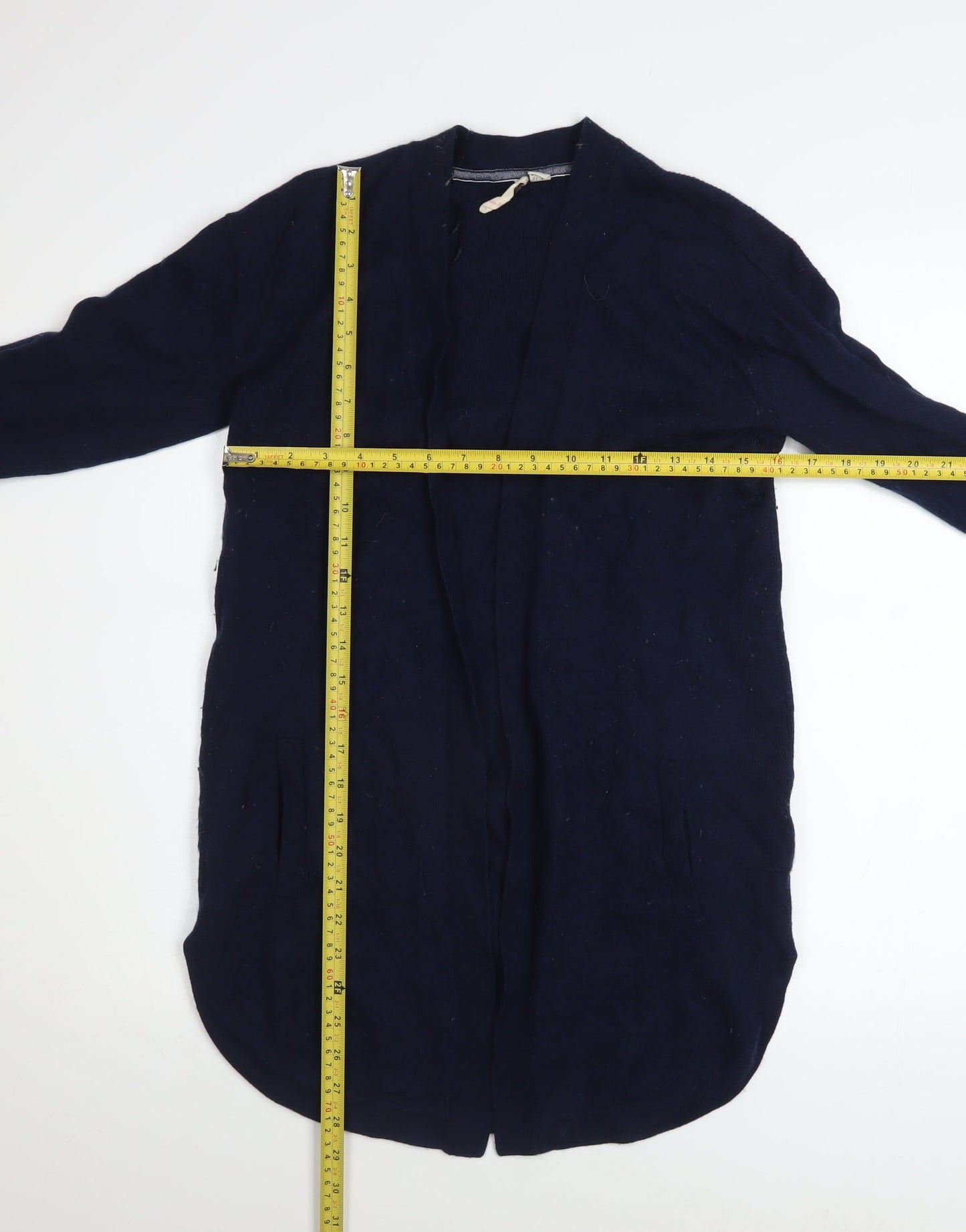 White Stuff Women's Blue Merino Wool Blend Long Sleeve Open Cardigan Size 10