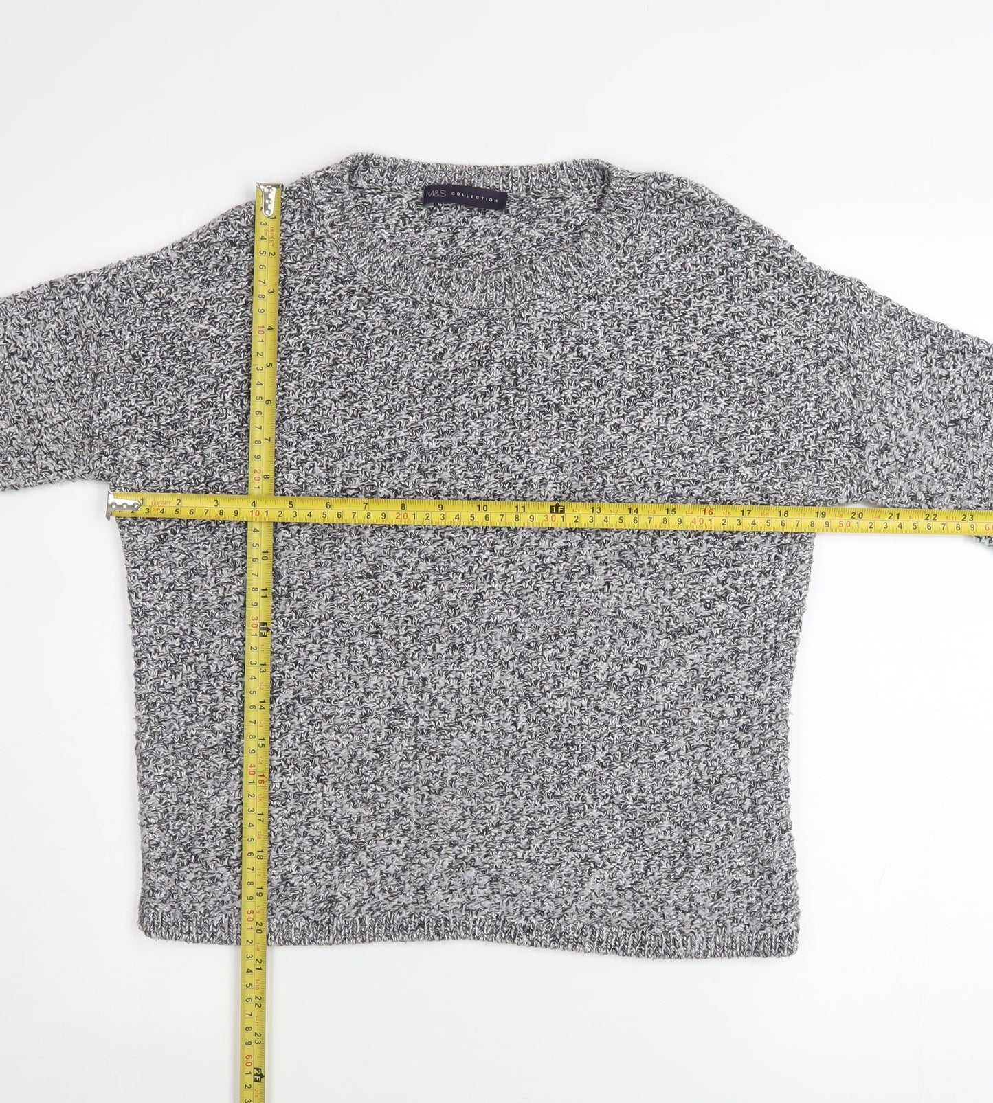 Marks and Spencer Womens Grey Chunky Knit Crew Neck Jumper Size 10