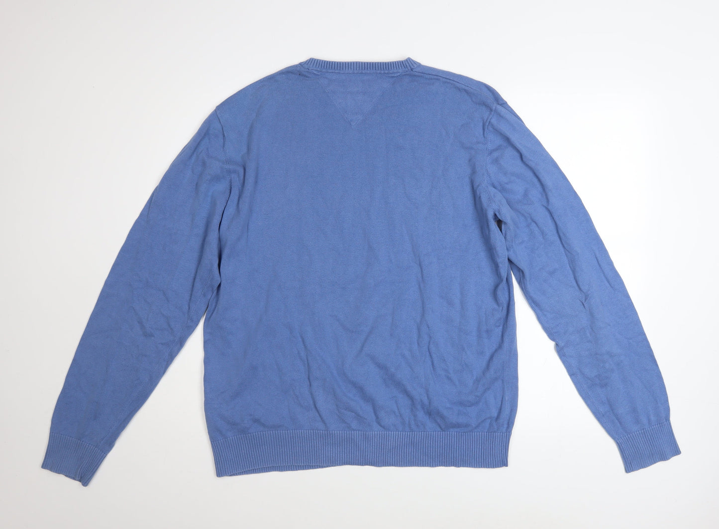 Tommy Hilfiger Men's Blue V-Neck Cotton Pullover Jumper Size L