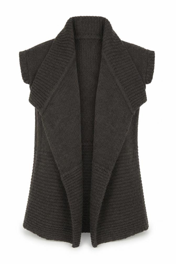 Front view of Maine New England Women Brown, size 14, Sleeveless Knit Cardigan