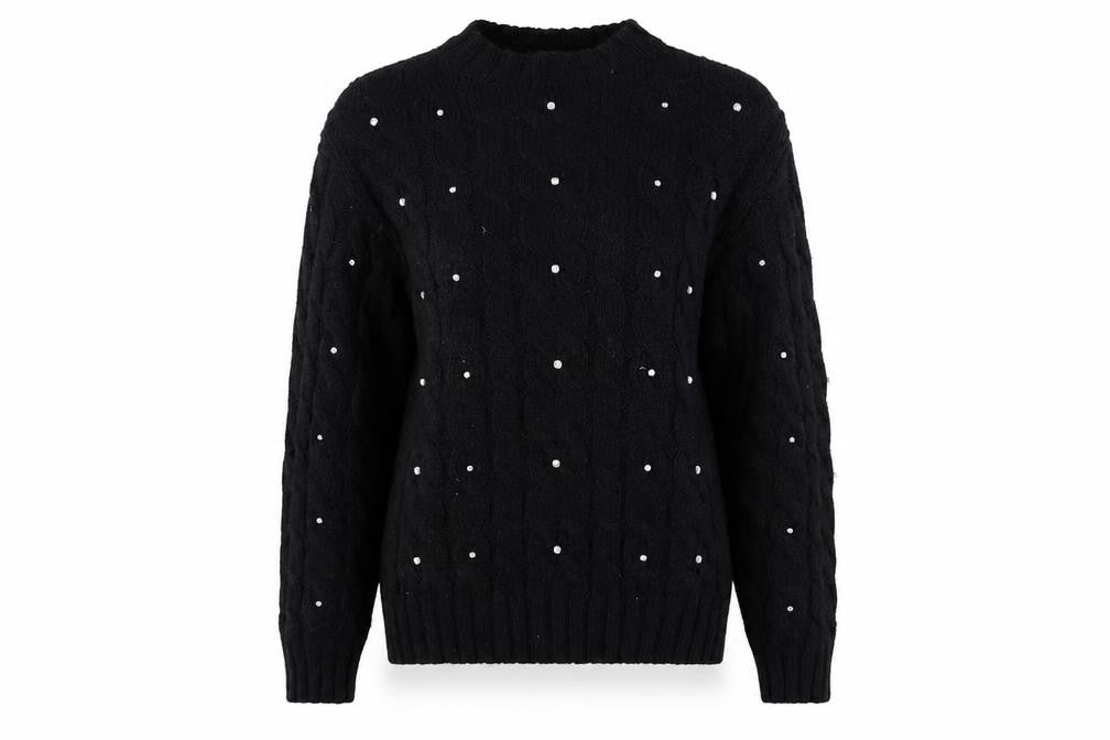 Marks and Spencer Womens Black Beaded Cable-Knit Jumper Medium
