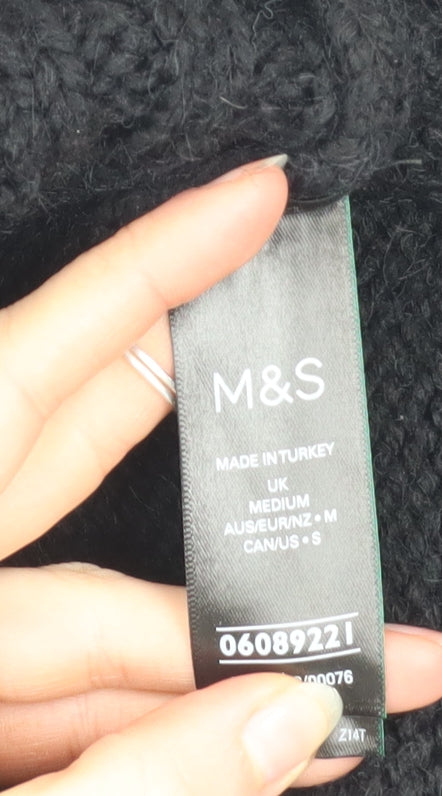 Marks and Spencer Womens Black Beaded Cable-Knit Jumper Medium