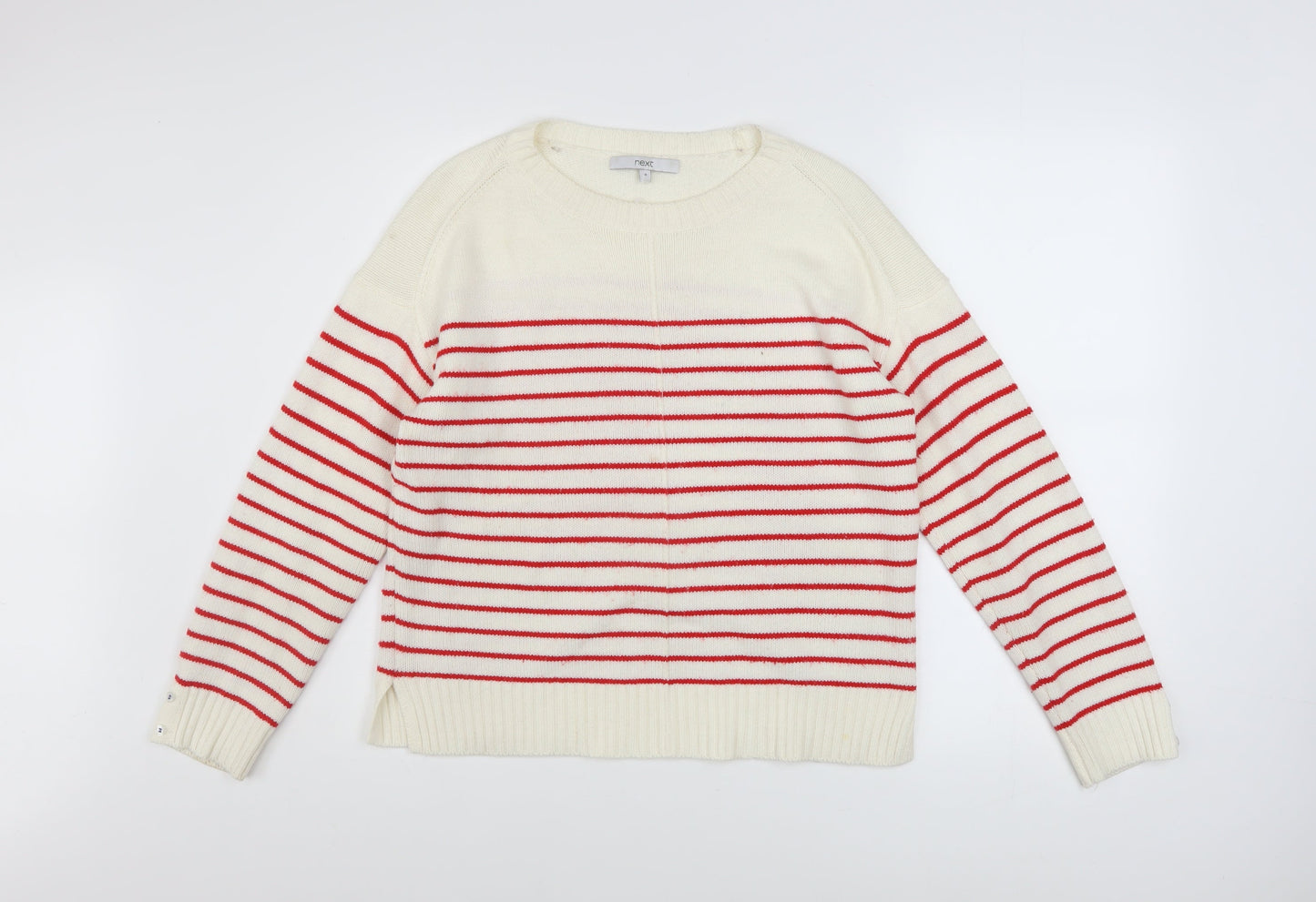 Next Women White Red Striped Crew Neck Knit Jumper Size 10