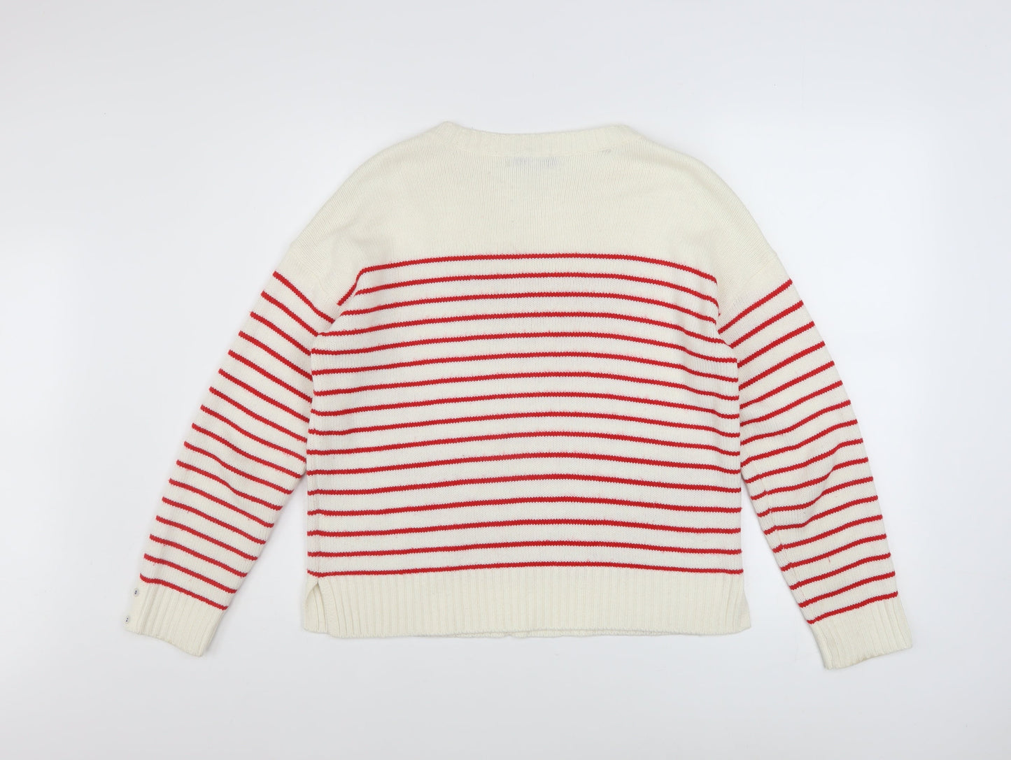 Next Women White Red Striped Crew Neck Knit Jumper Size 10