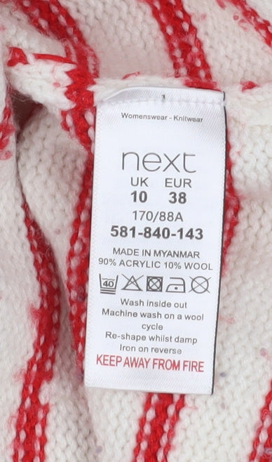 Next Women White Red Striped Crew Neck Knit Jumper Size 10