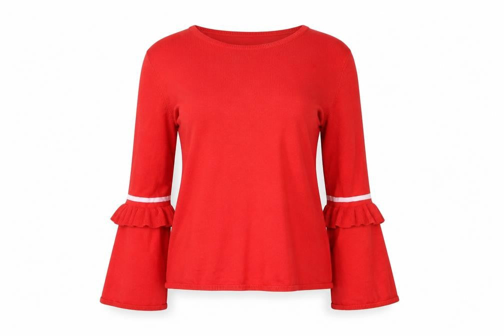 ONLY Women’s Red Bell Sleeve Ruffle Knit Jumper Size M