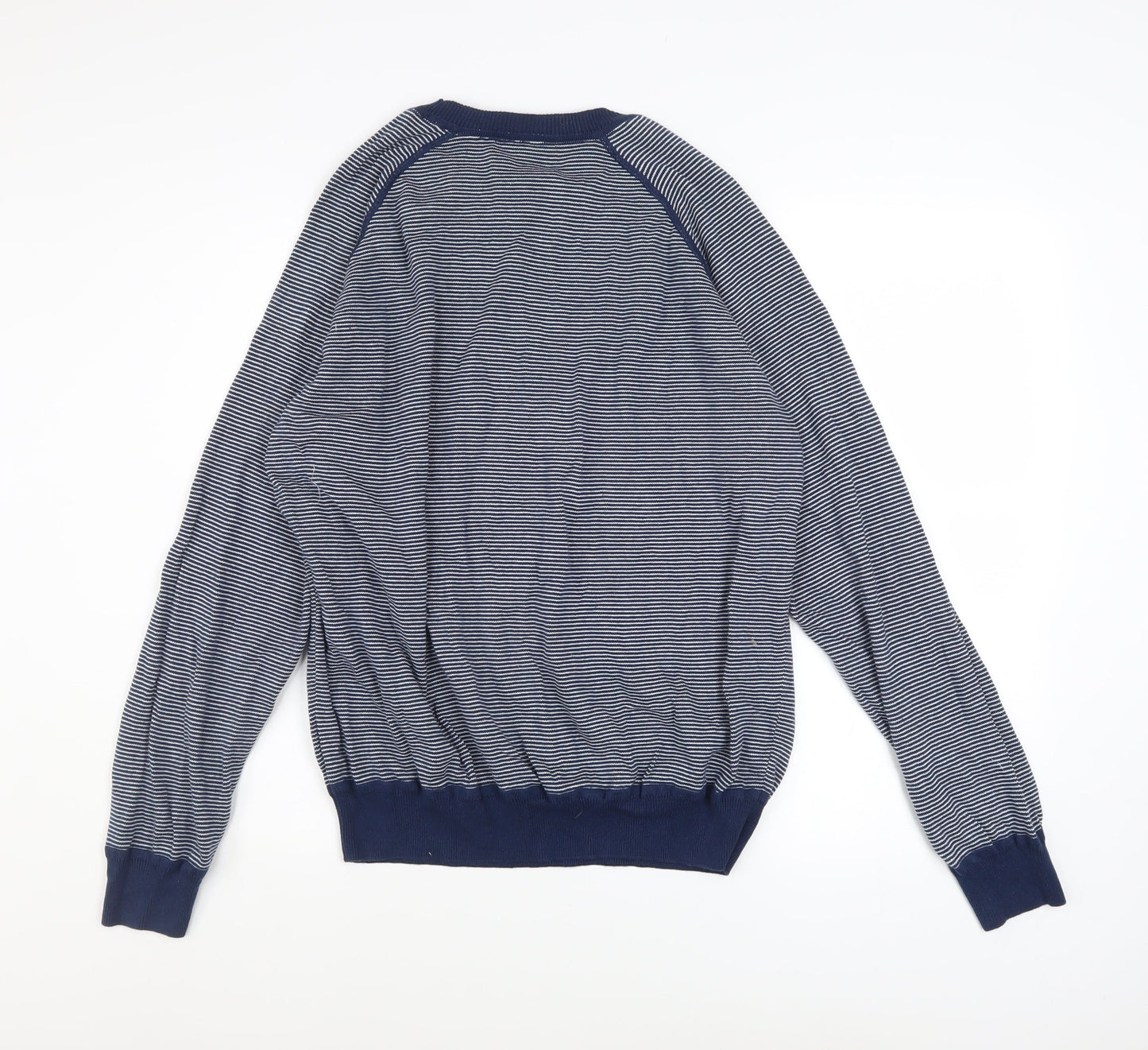 Haworth Men Blue Striped Cotton Crew Neck Pullover Jumper XL