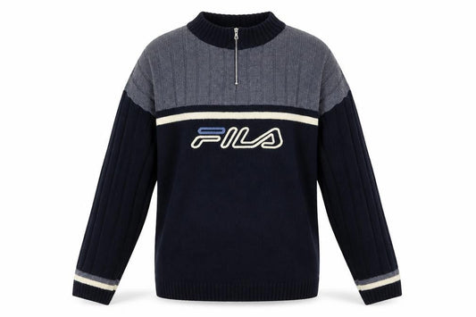 Fila Mens Blue High Neck Half Zip Knit Jumper Size L