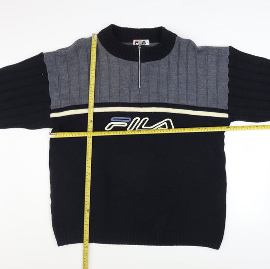 Fila Mens Blue High Neck Half Zip Knit Jumper Size L