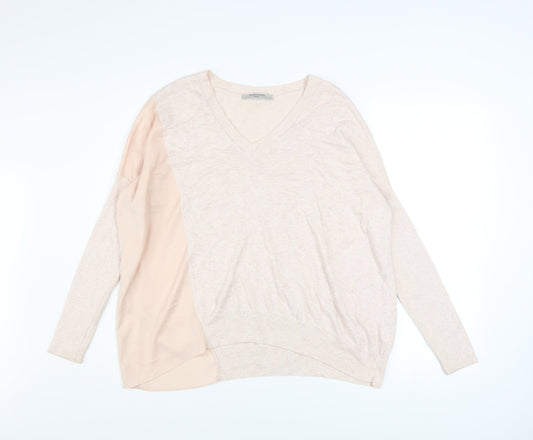 AllSaints Women's Beige V-Neck Pullover Jumper Size S Cotton Viscose Blend