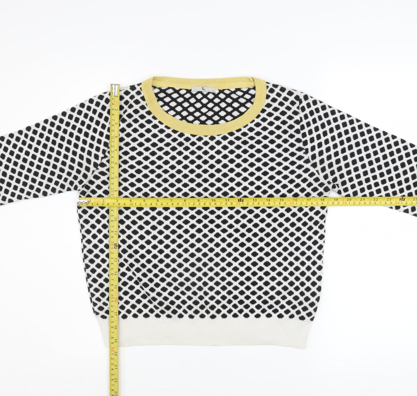 Tu Women's Black & White Geometric Knit Jumper Size 12