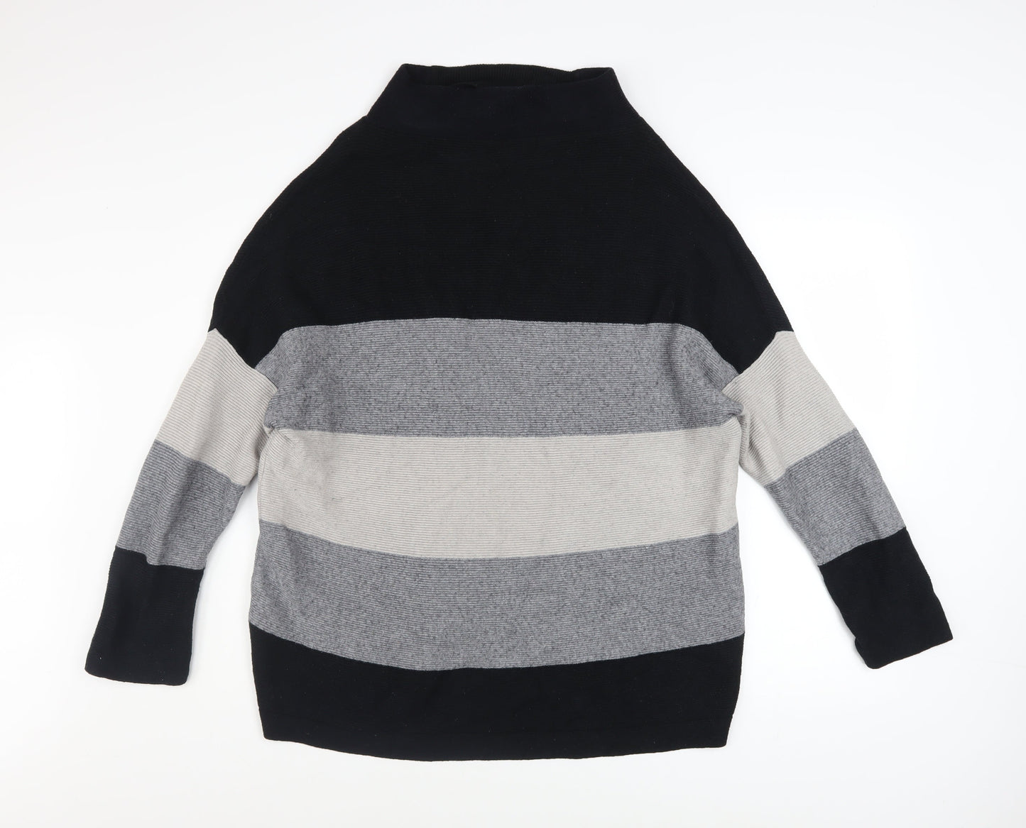 Selection Women's Black Grey Stripe Mock Neck XL Pullover Jumper