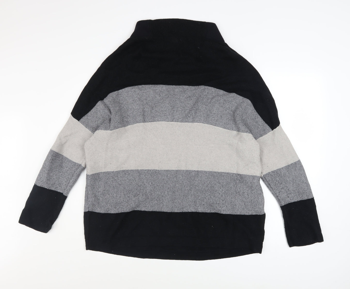 Selection Women's Black Grey Stripe Mock Neck XL Pullover Jumper