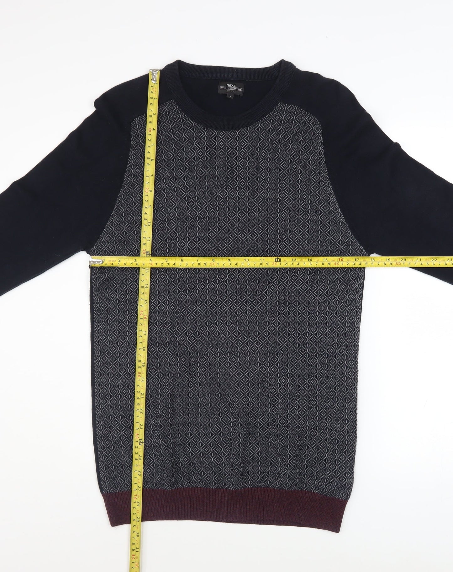 Next Men’s Blue Geometric Cotton Crew Neck Jumper Medium