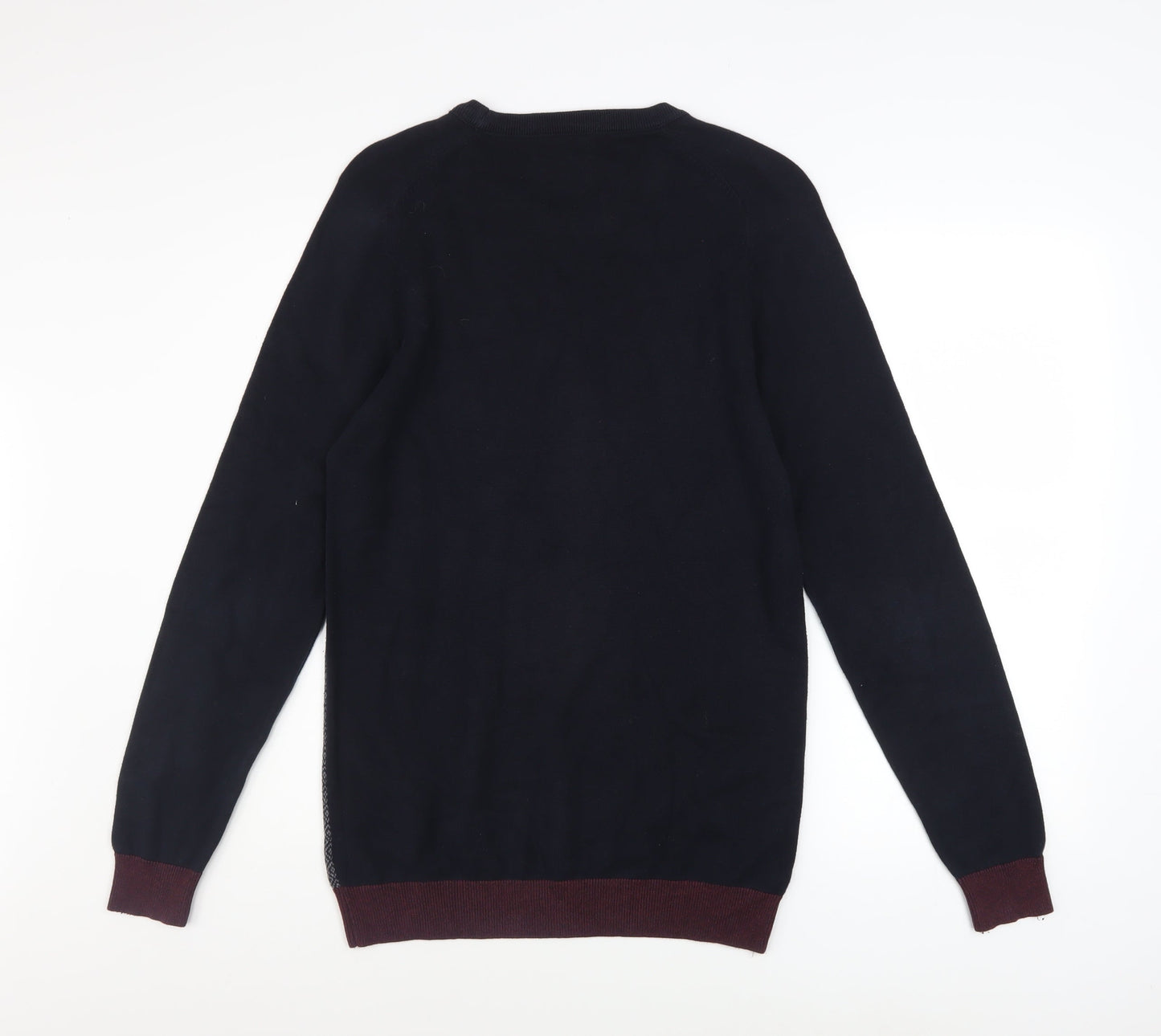 Next Men’s Blue Geometric Cotton Crew Neck Jumper Medium