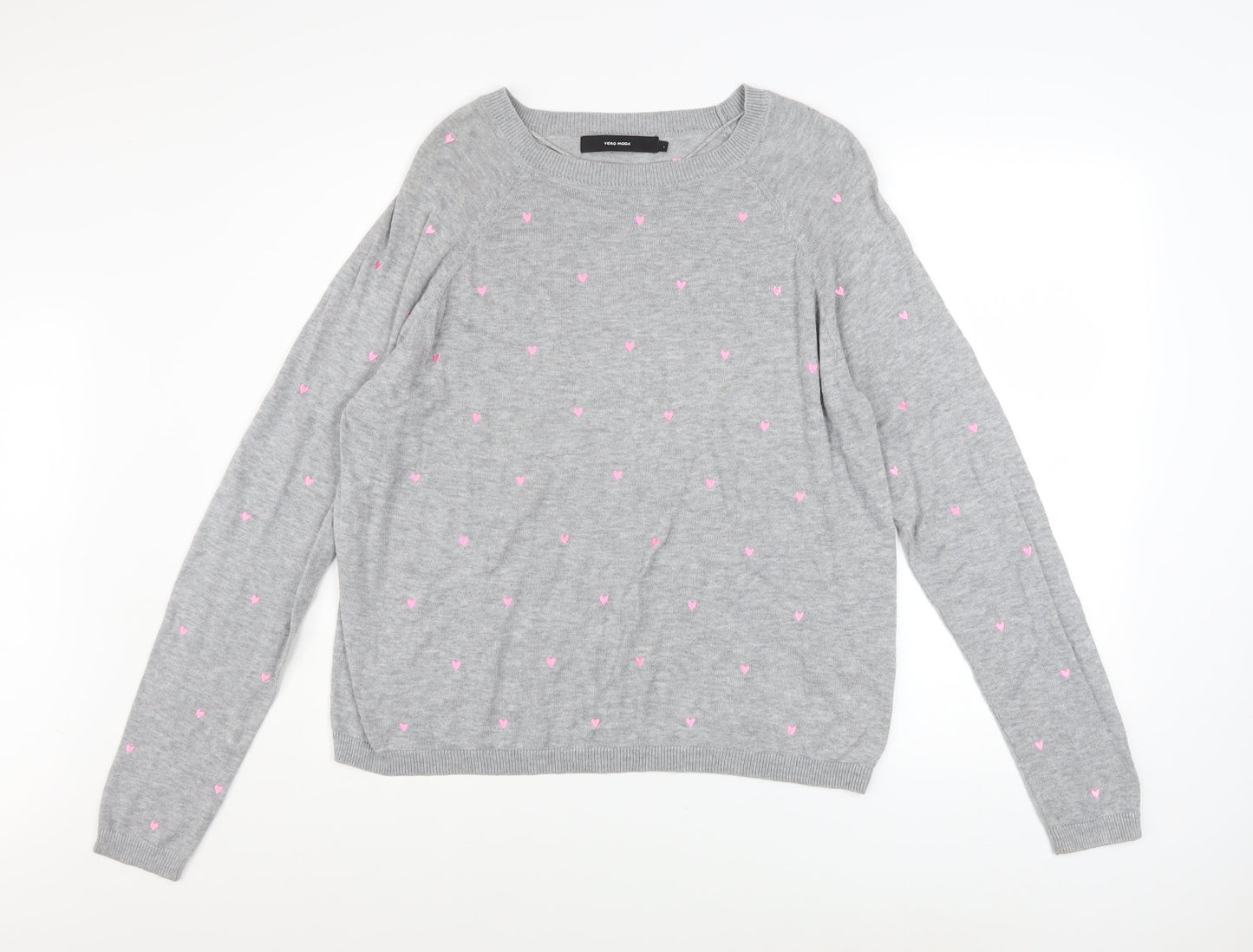 Vero Moda Womens Grey Heart Knit Pullover Jumper Size L