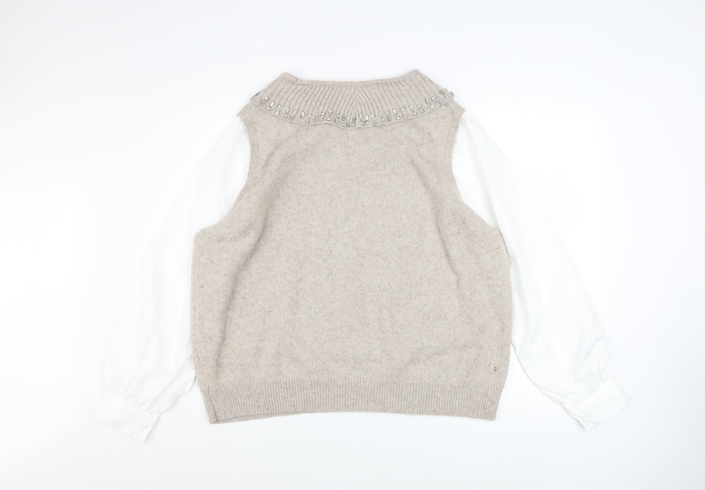 Primark Women Beige Beaded Crew Neck Pullover Jumper 2XL