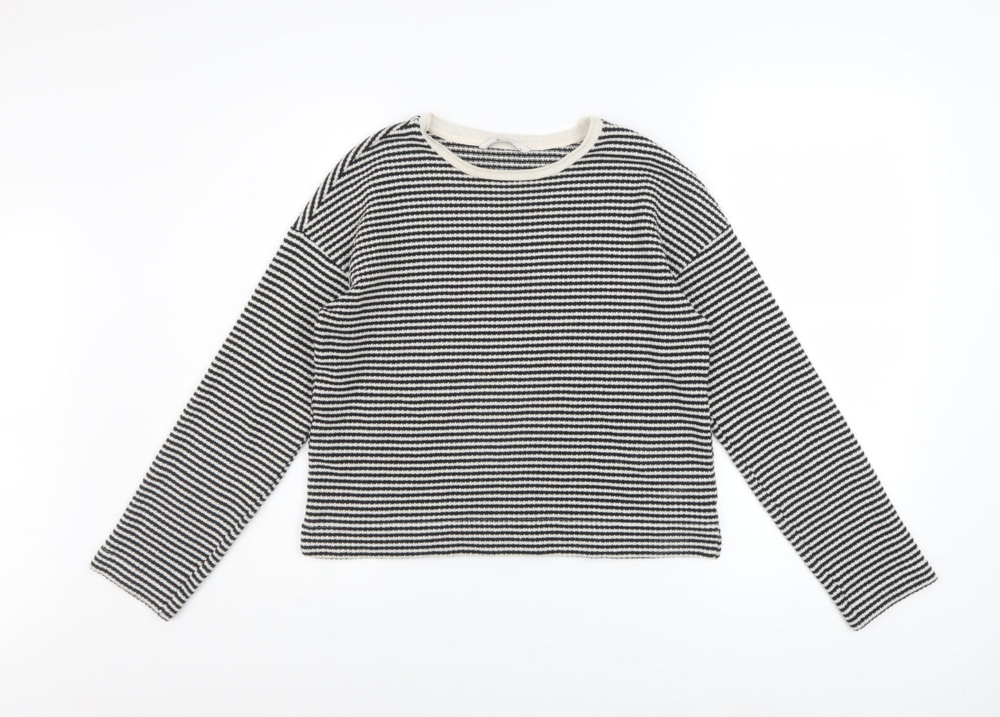 Tu Womens Black Striped Crew Neck Knit Jumper Size 8
