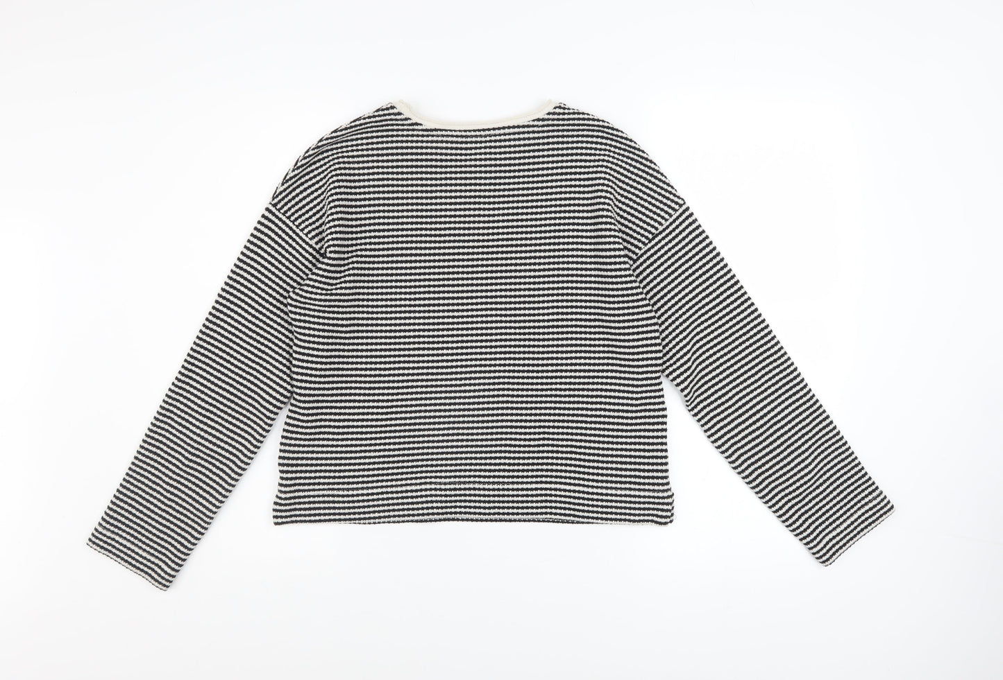 Tu Womens Black Striped Crew Neck Knit Jumper Size 8