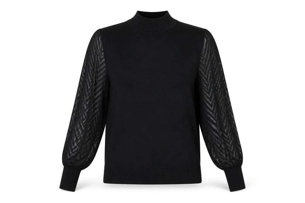 M&Co Women’s Black Size 14 Mock Neck Puff Sleeve Knit Jumper