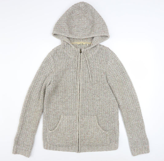 FatFace Women Beige Knit Hooded Full Zip Jacket Size 12