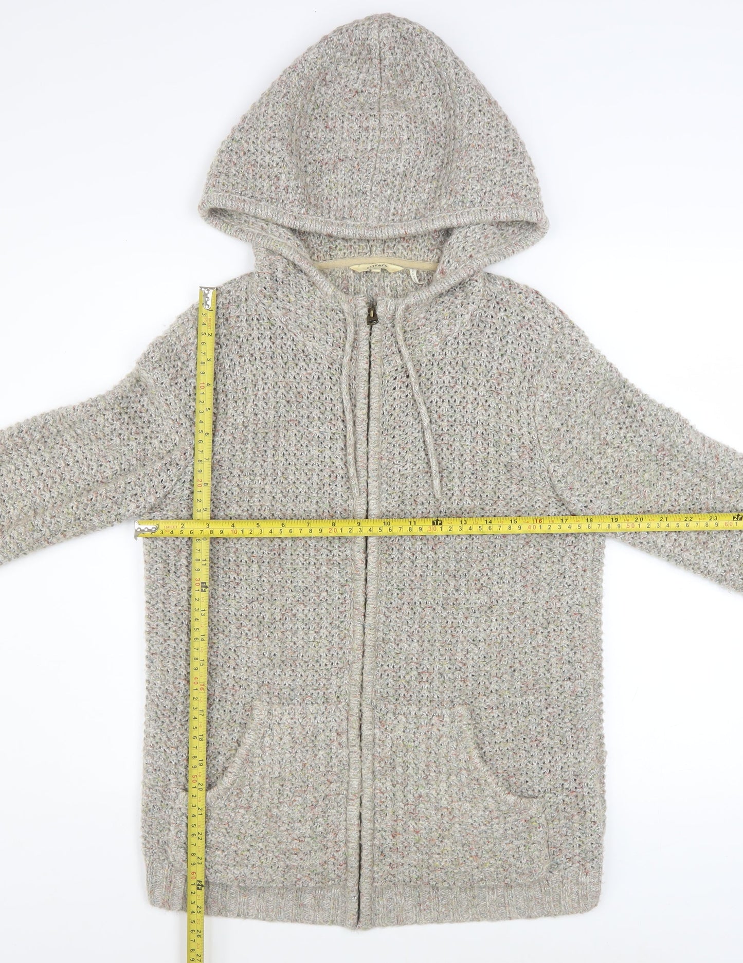 FatFace Women Beige Knit Hooded Full Zip Jacket Size 12