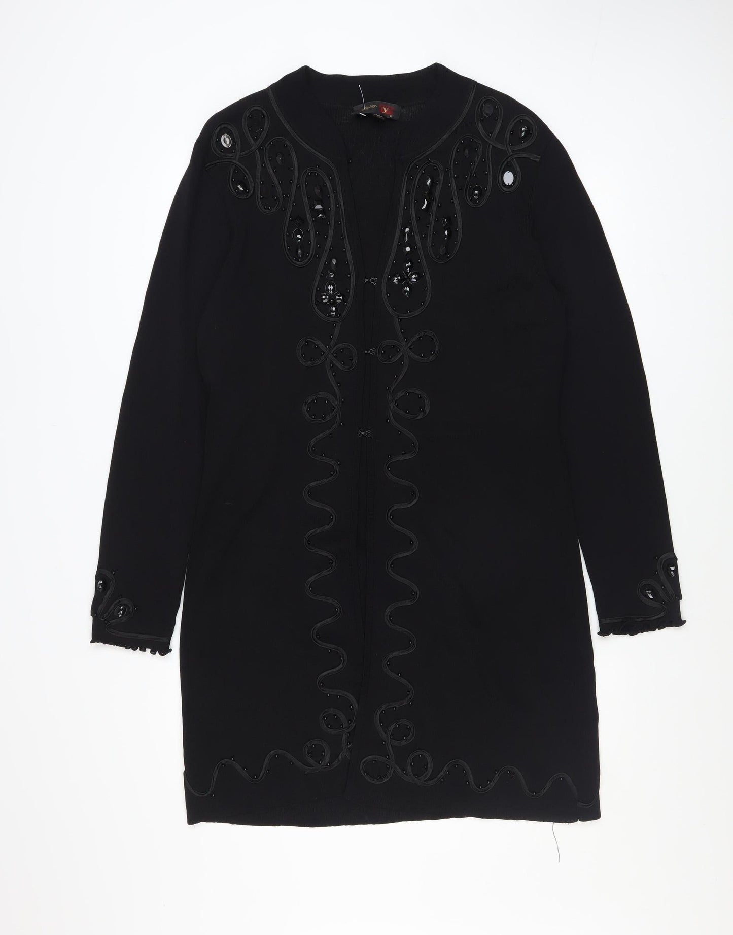 Stephen Women's Black Embroidered Mid-Length Coatigan S