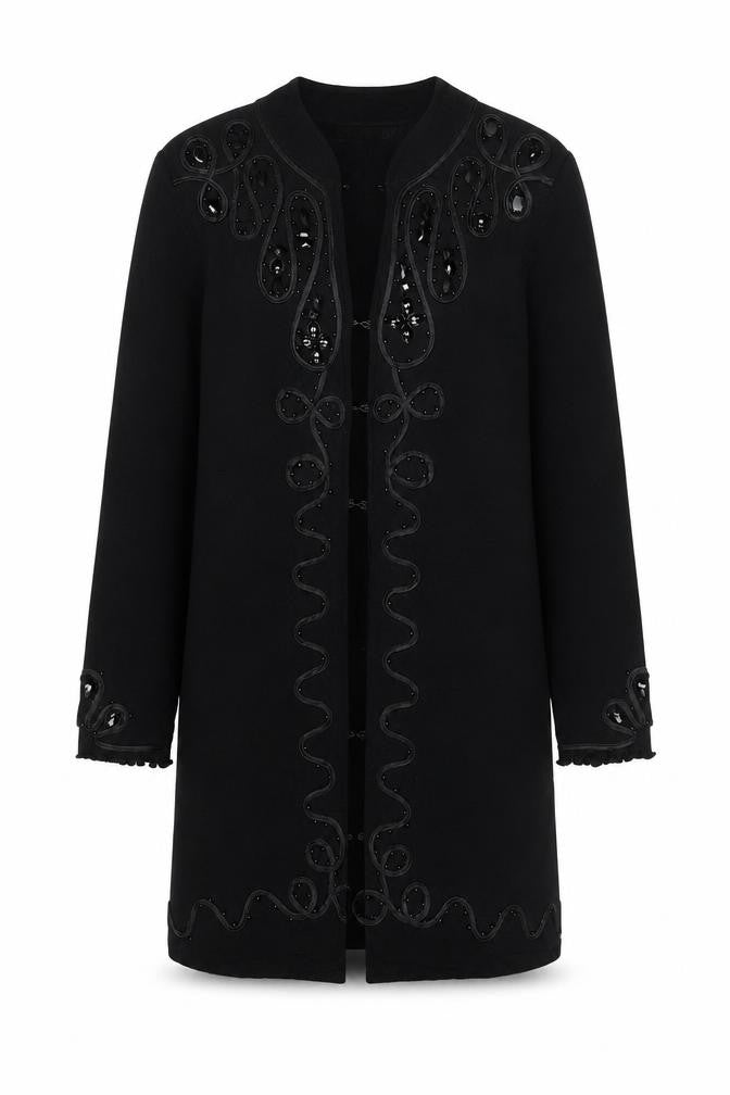 Stephen Women's Black Embroidered Mid-Length Coatigan S