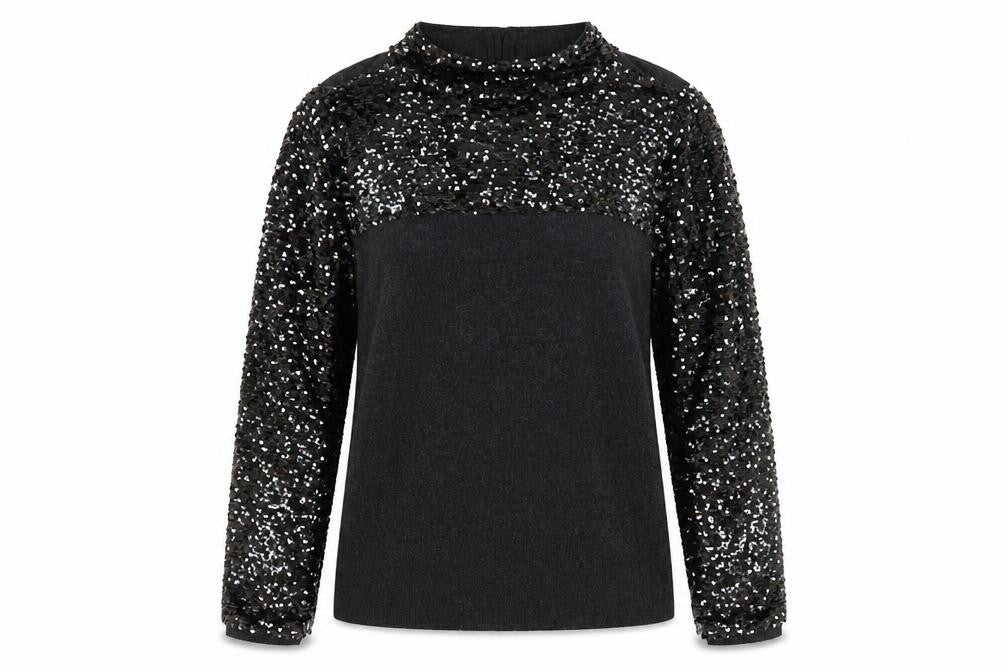 Mint Velvet Women Black Sequin Mock Neck Jumper Size 14