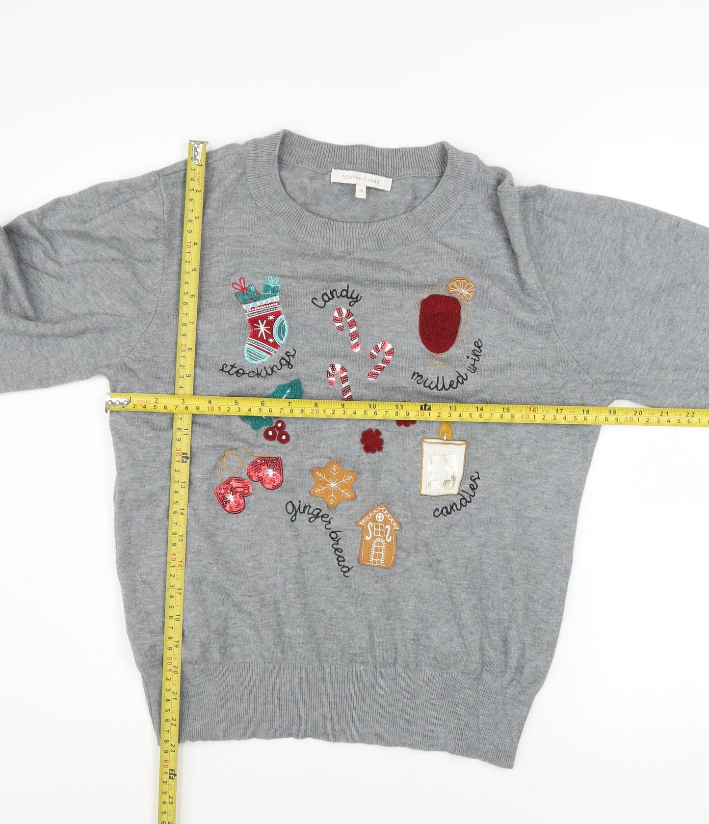 Next Women’s Grey Christmas Embroidered Jumper Size 12