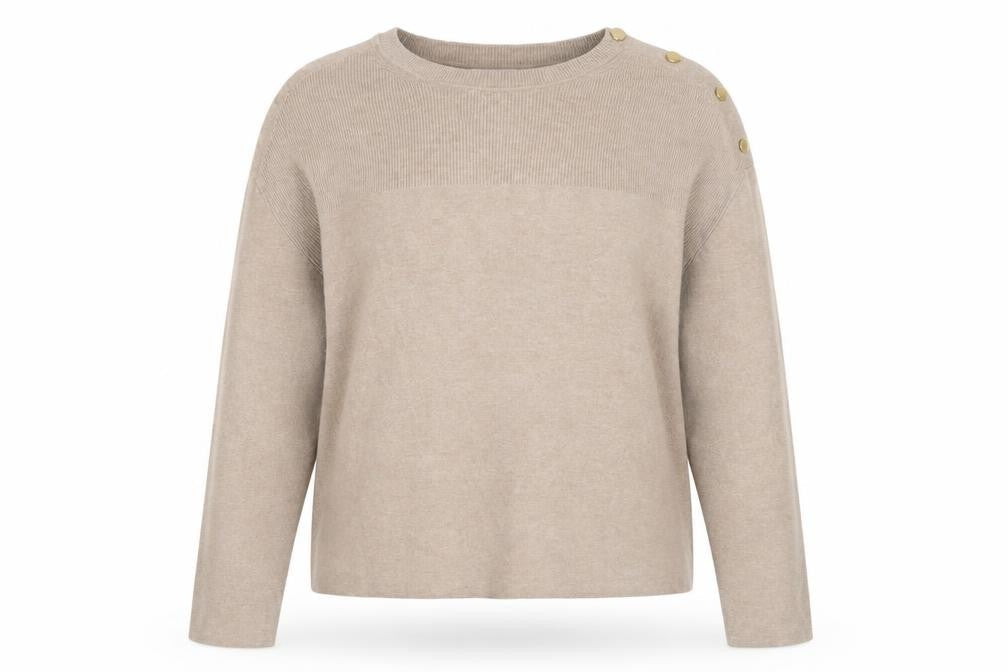 Marks and Spencer Womens Beige XL Button Shoulder Crew Neck Jumper
