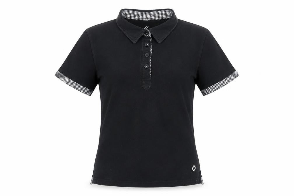 Lobster Women Black M Polo Shirt Collared Stretch Cotton Golf Top