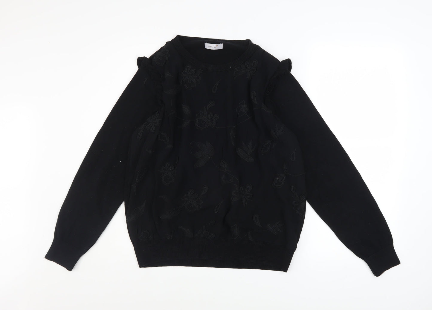 Marks and Spencer Women Black Embroidered Ruffle Jumper Size 14