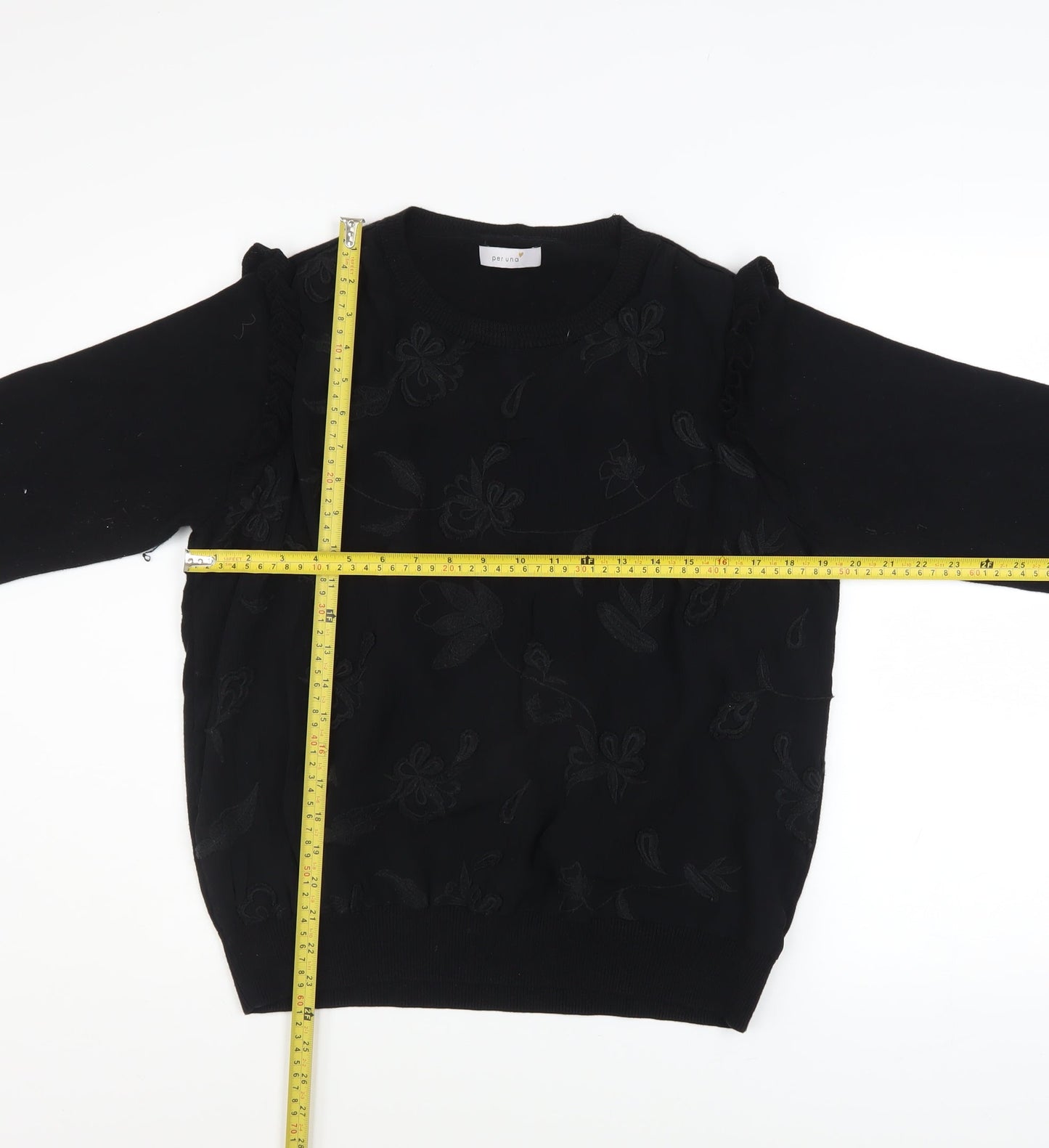 Marks and Spencer Women Black Embroidered Ruffle Jumper Size 14