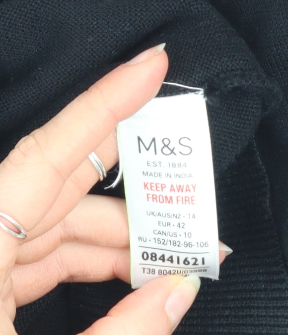 Marks and Spencer Women Black Embroidered Ruffle Jumper Size 14
