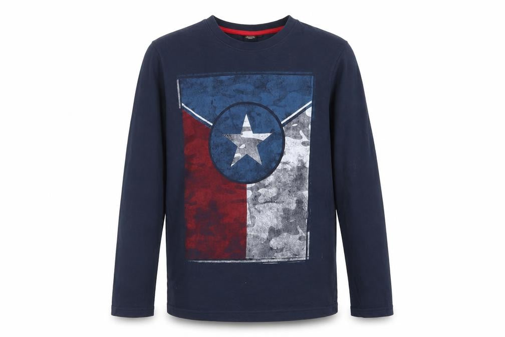 K by K Boys Navy Long Sleeve Graphic T-Shirt Size 14A 162cm Cotton
