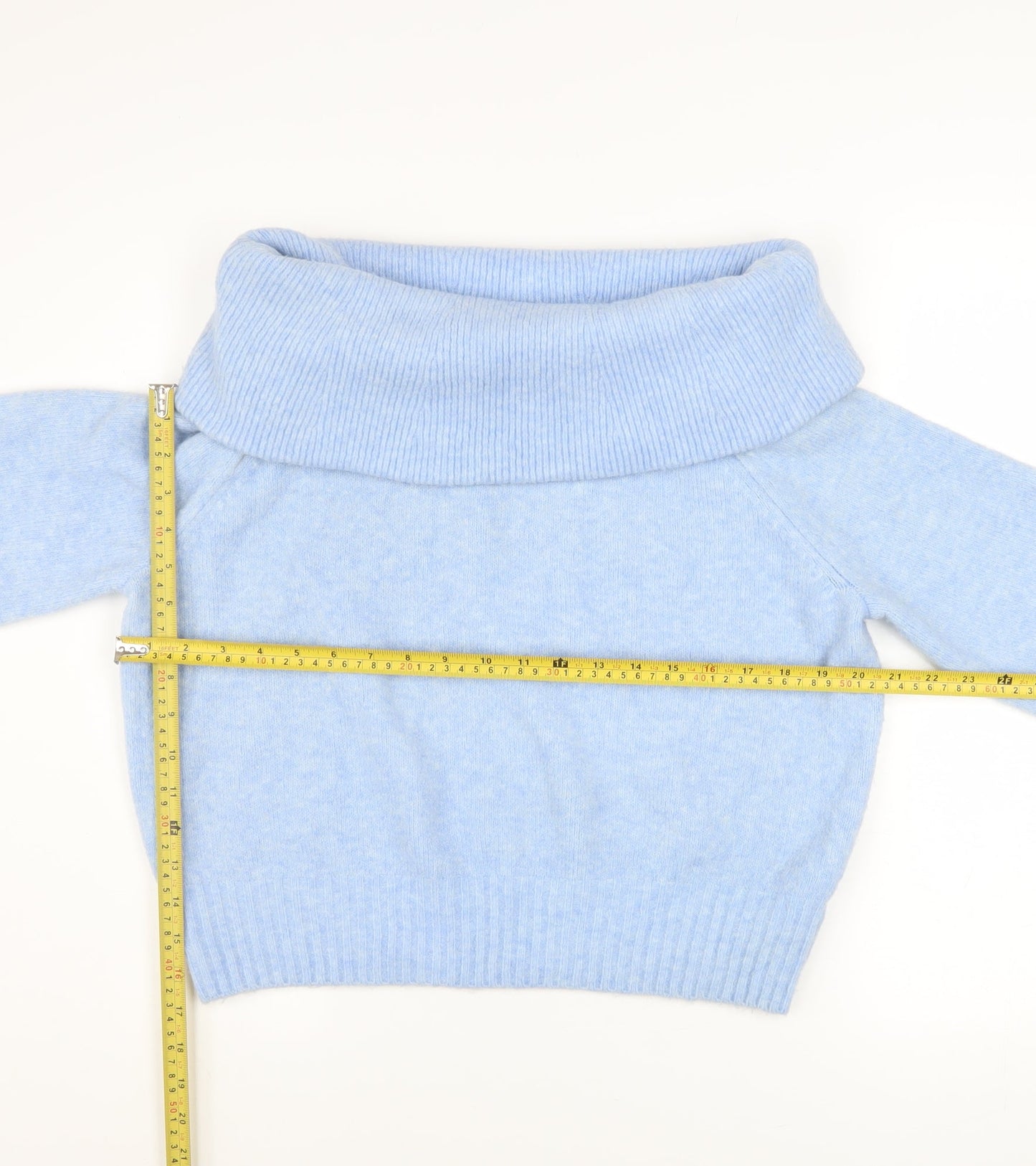 H&M Women’s Blue Cowl Neck Long Sleeve Knit Pullover Jumper Size XS