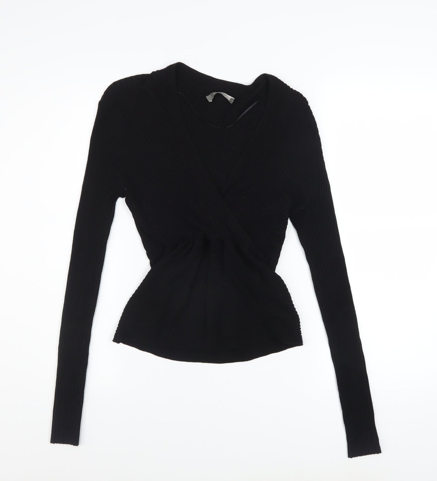 Oasis Women’s Black Wrap Knit V-Neck Jumper Size M