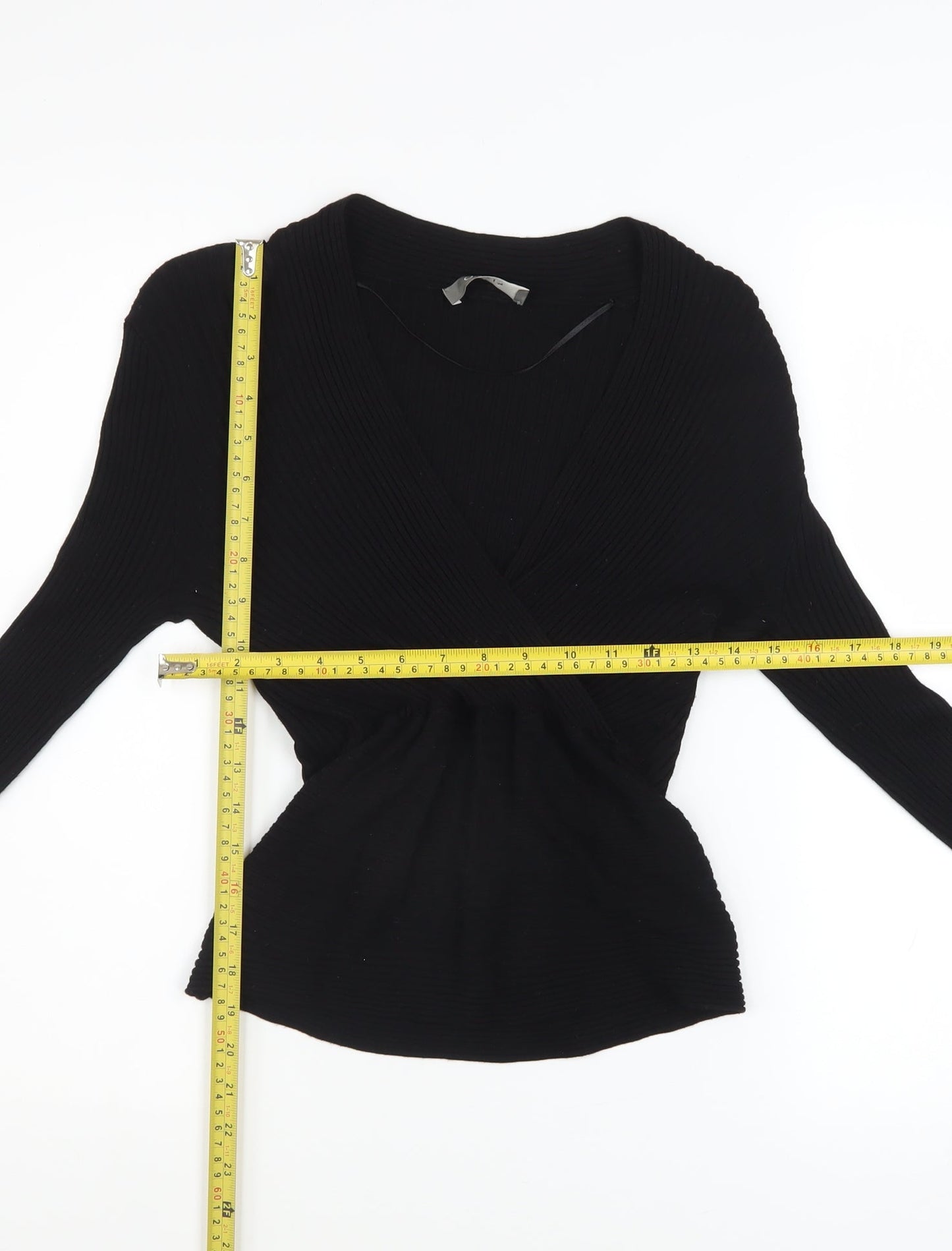Oasis Women’s Black Wrap Knit V-Neck Jumper Size M
