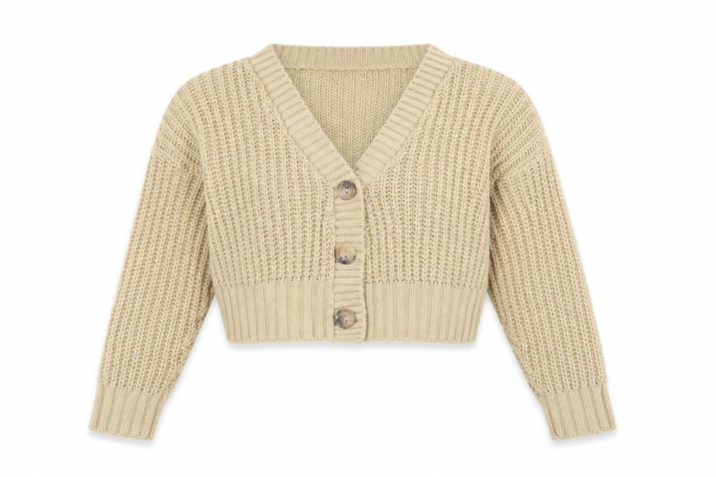 Boohoo Women Beige Chunky Knit V-Neck Cardigan Size S