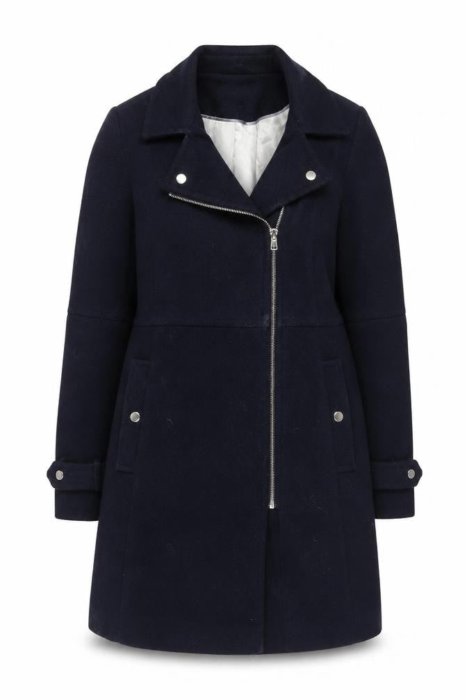 Wallis Petite Women's Navy Zip-Up Overcoat Size 12