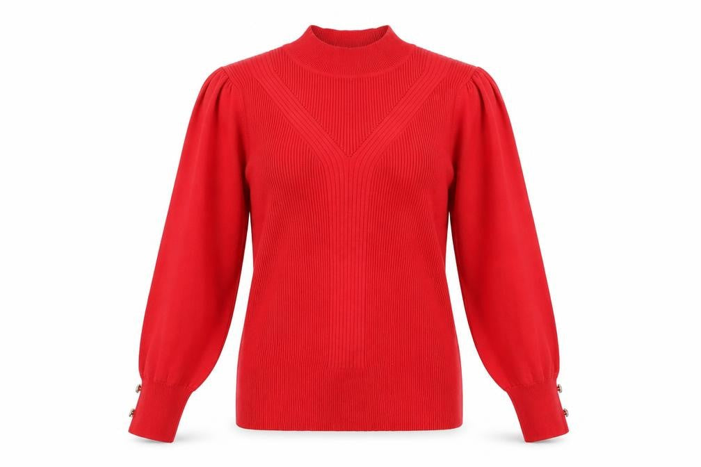 River Island Women's Red High Neck Puff Sleeve Jumper Size 16