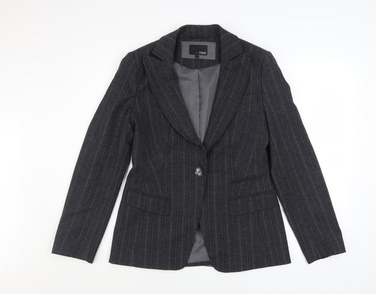 Next Women's Grey Pinstripe Wool Blend Blazer Size 12 Classic Fit