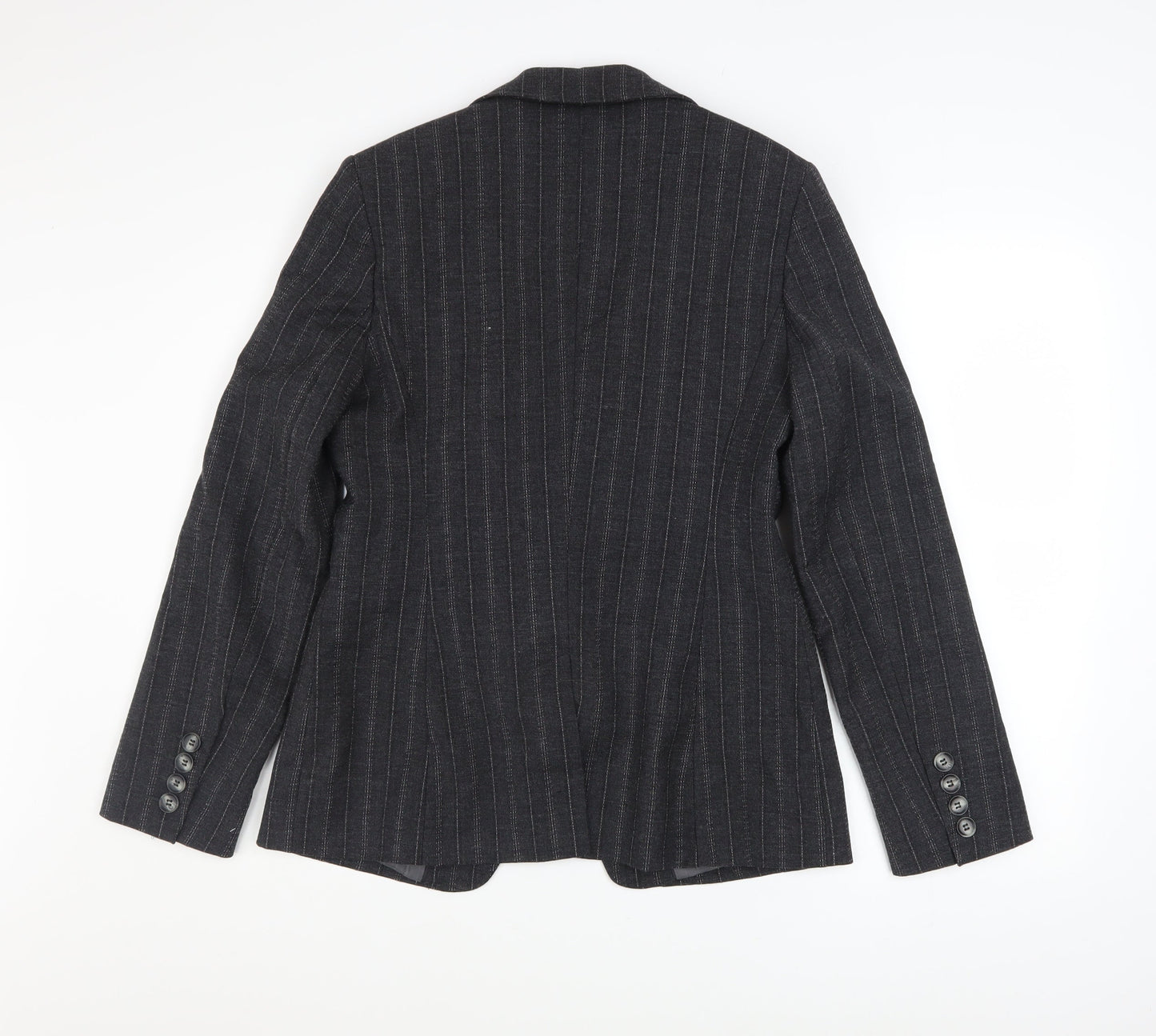 Next Women's Grey Pinstripe Wool Blend Blazer Size 12 Classic Fit