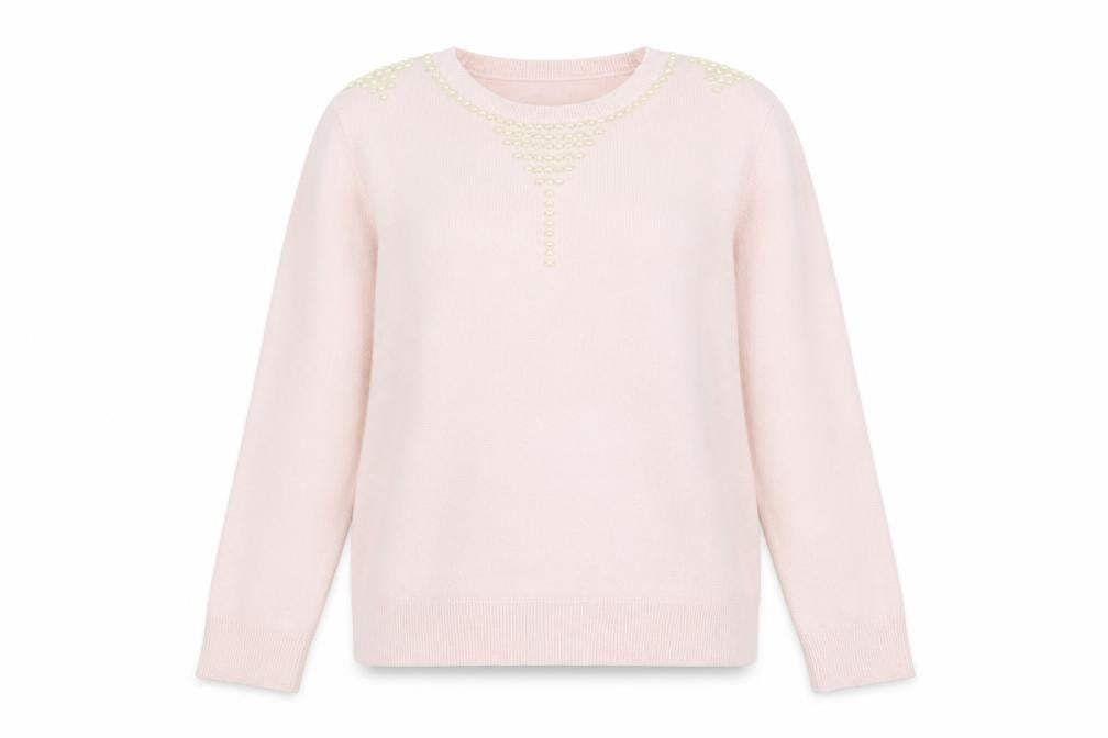 Marks and Spencer Women's Pink Beaded Crew Neck Jumper Size 14