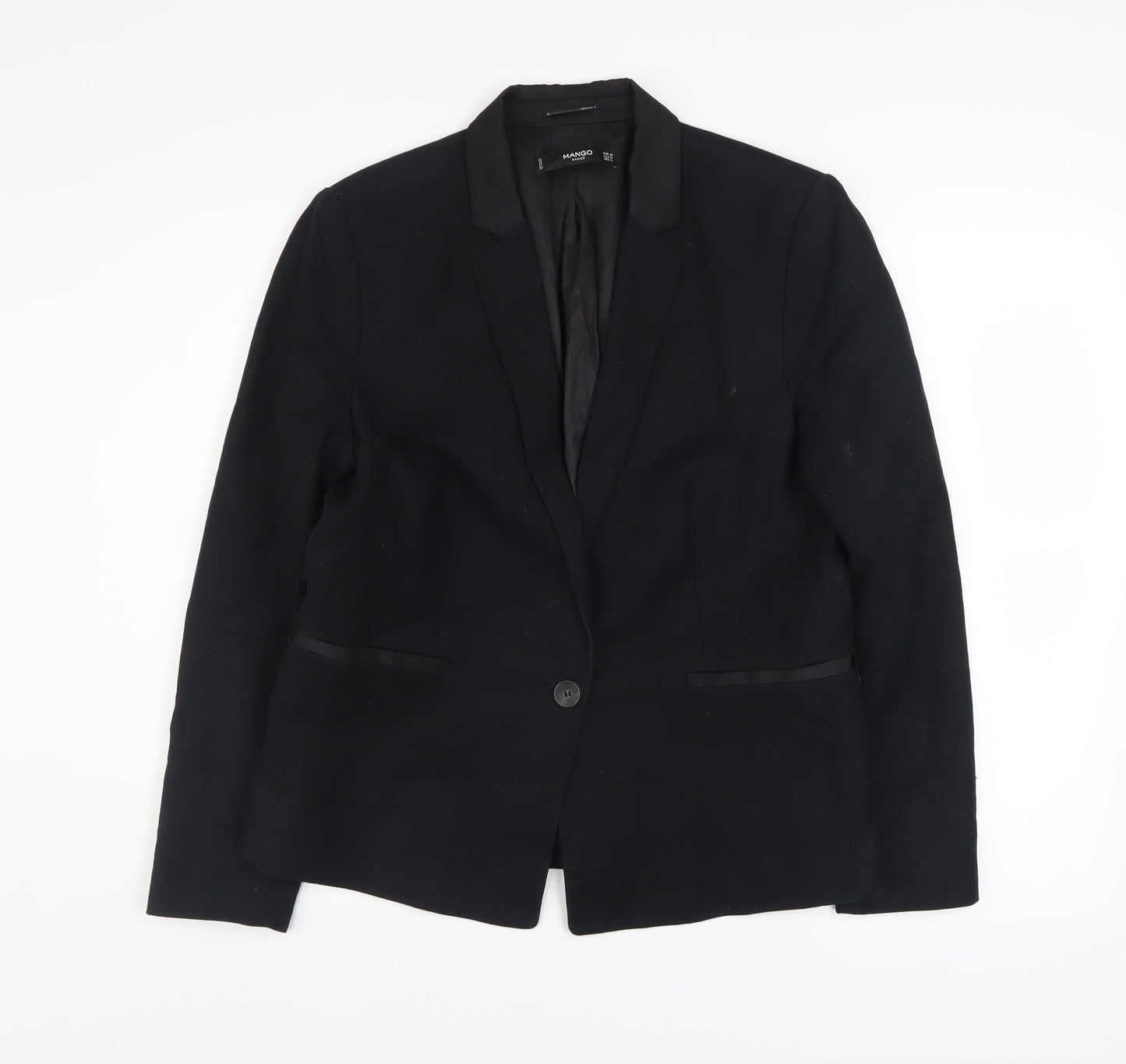 Mango Basics Women's Black Blazer UK 16 Single-Breasted Jacket
