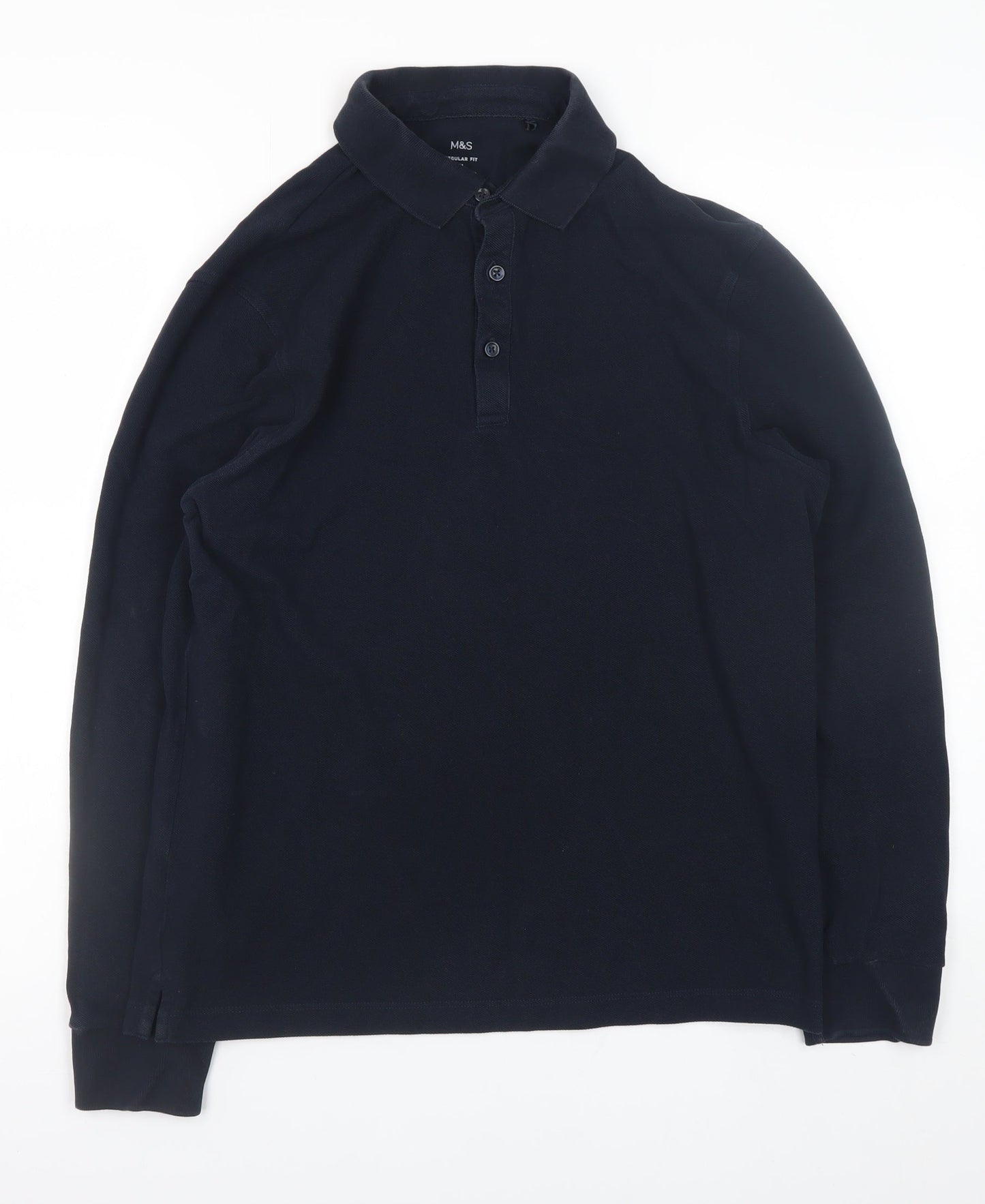 Marks and Spencer Men’s Black Long Sleeve Cotton Polo Shirt M Regular Fit