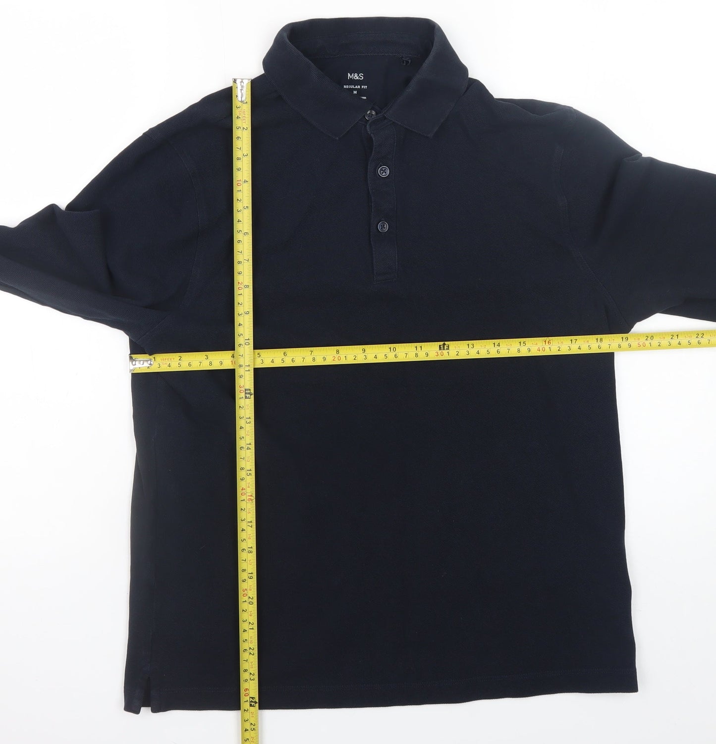 Marks and Spencer Men’s Black Long Sleeve Cotton Polo Shirt M Regular Fit