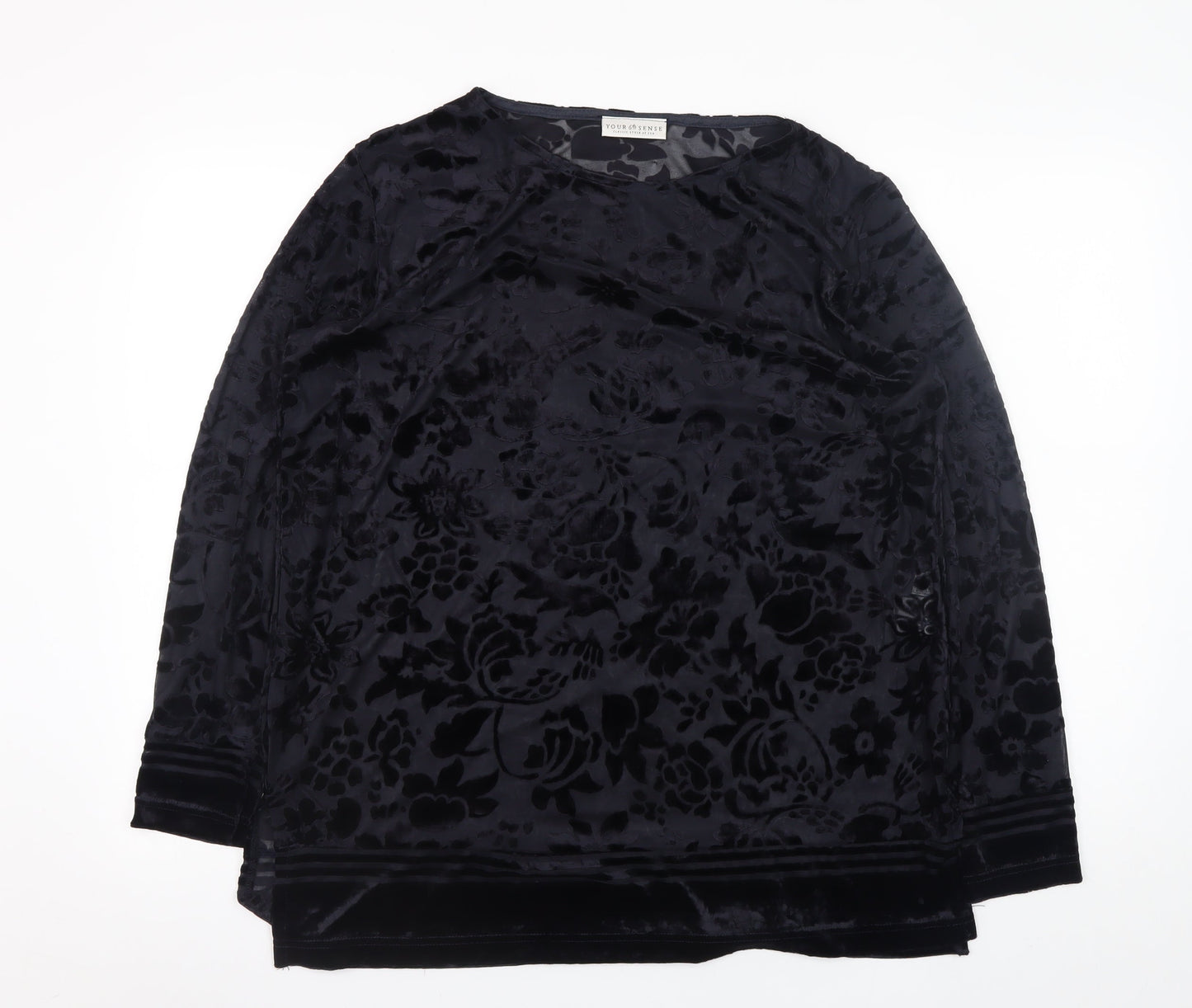 Your 6th Sense Women's Black Velvet Floral Tunic Blouse Size L